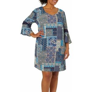 NWT Tacera Patchwork Crochet Bell Sleeve Dress